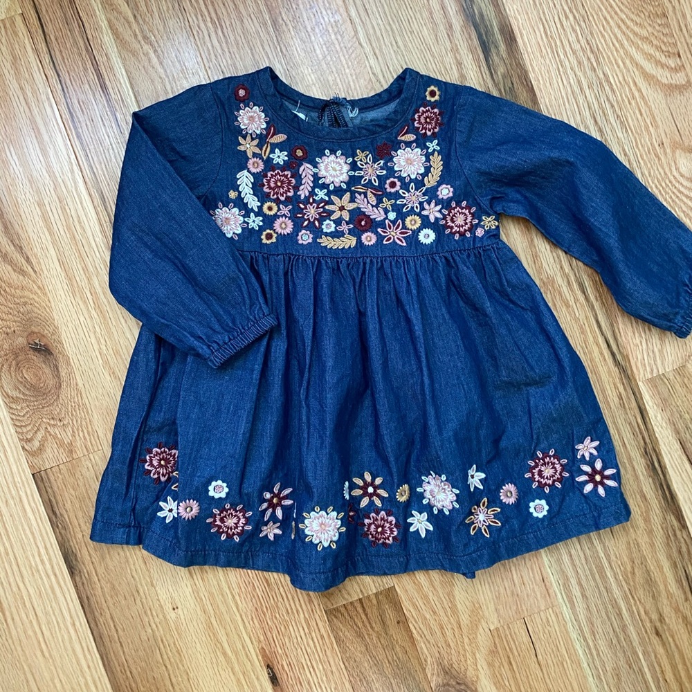 Mudpie Denim Embroidered Dress (3-6 mon)